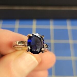 Blue Sapphire Faux Stone Silver Tone Ring Size 7